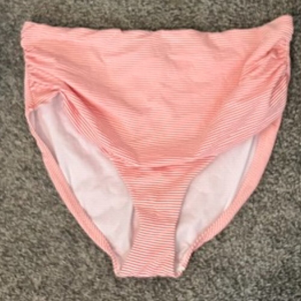 Lauren Ralph Lauren Swim Seersucker High-waisted Rouched Swim Bottoms, Coral, 20